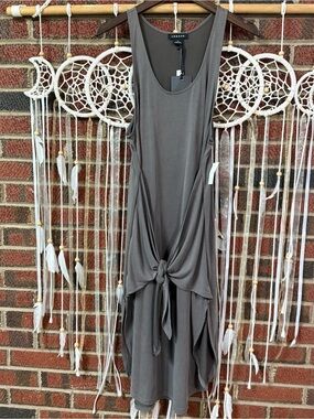Trouve Gray-Taupe Knot-Front Sleeveless Midi Dress